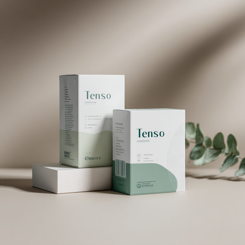 Tenso product package on neutral background